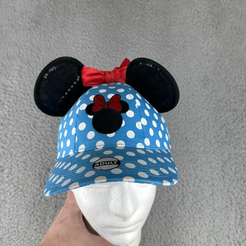 Disney Parks Kids Hat Minnie Mouse Polka Dot Ears & Red Bow Adult Cap Snapback